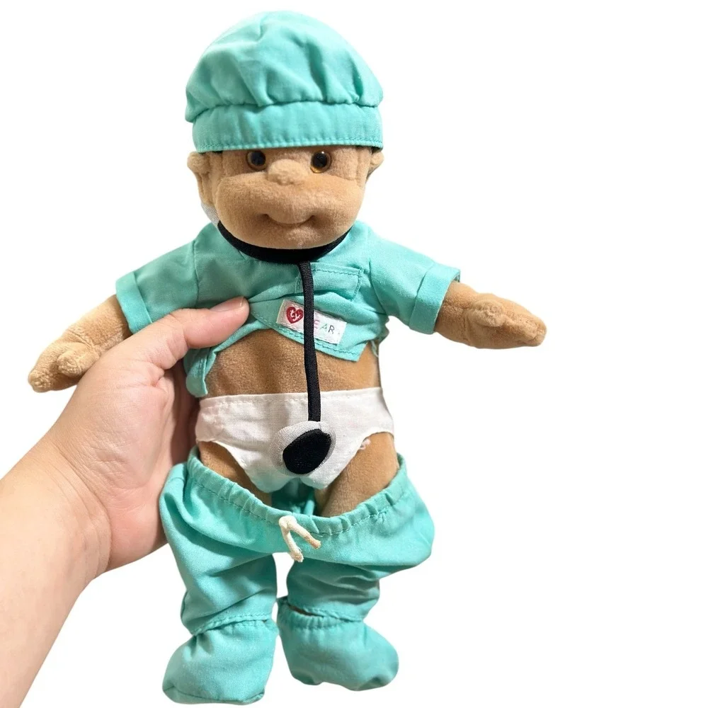 Ty Beanie Vntg Kids Boomer Fireman and Cutie Doctor‎ Plush Doll Set with Ty Gear